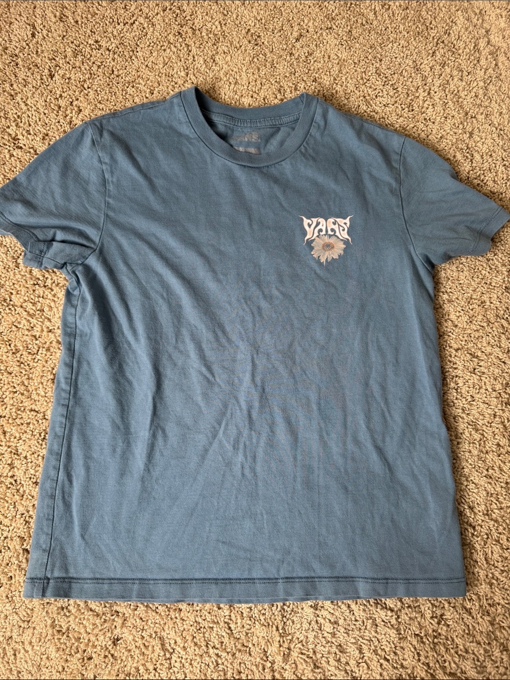 Vans Dusty Blue Short Sleeve Tee with Small Sunflower Graphic